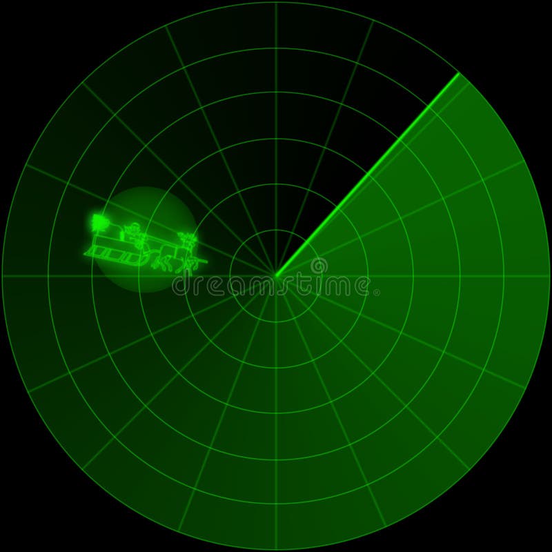 Babbo Natale si presenta a volare con il suo slittino sullo schermo del radar.