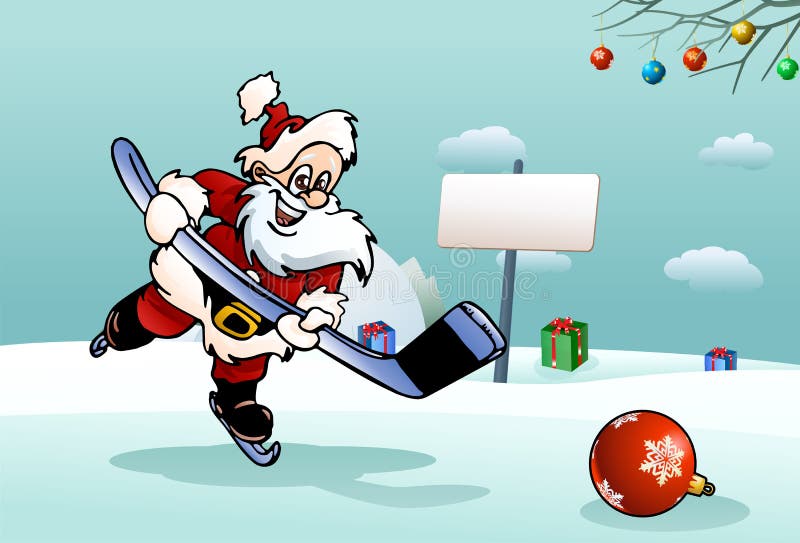 illustration of a santa play hockey on ice field background. illustration of a santa play hockey on ice field background