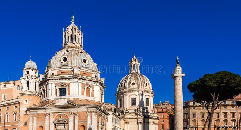 Photograph of Santa Maria di Loreto, Santissimo Nome di Maria and Colonna Traiana in Rome, Italy.