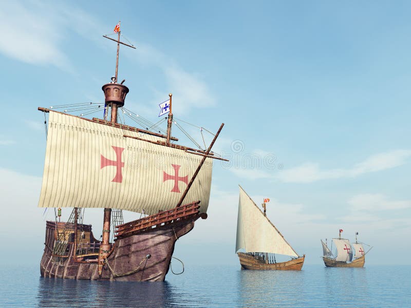 Santa Maria, Nina en Pinta van Christopher Columbus stock illustratie Santa Maria, Nina en Pinta van Christopher Columbus stock illustratie