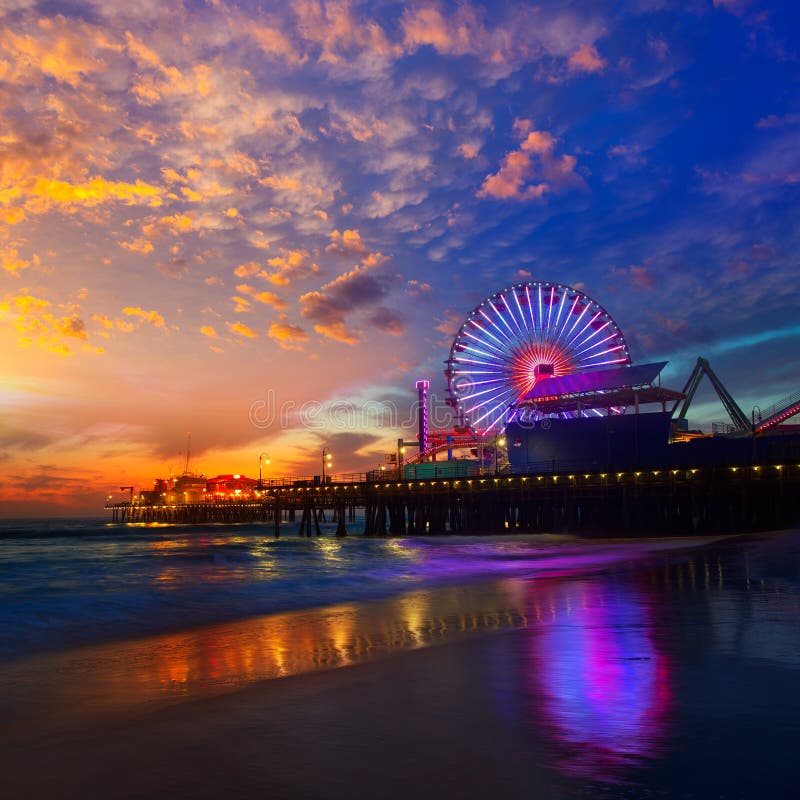 Santa Monica California-zonsondergang op Pier Ferrys-wiel