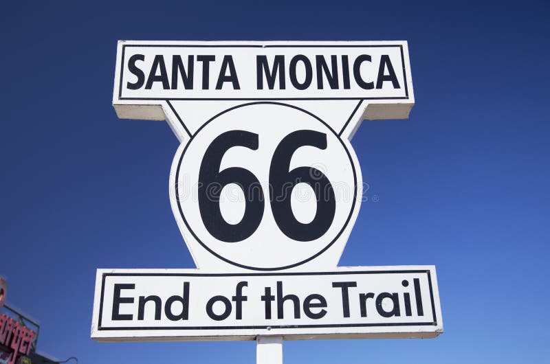 Santa Monica, Californië, de V.S. 5/2/2015, Route 66 -teken Santa Monica Pier, eind van beroemde Route 66 -weg van Chicago