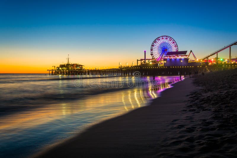The Santa Monica Pier at sunset stock photo