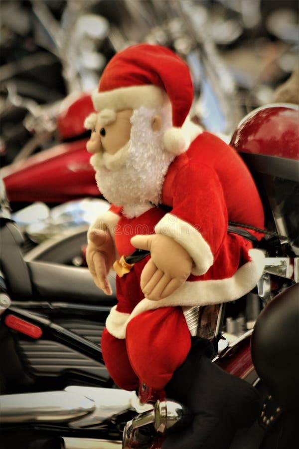 Santa on a Motorcycle stock photo. Image of tree, santa 97981764