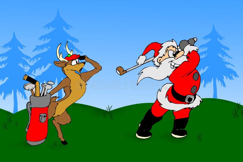 Santa plays a golf stock illustration. Illustration of midnight 6415586