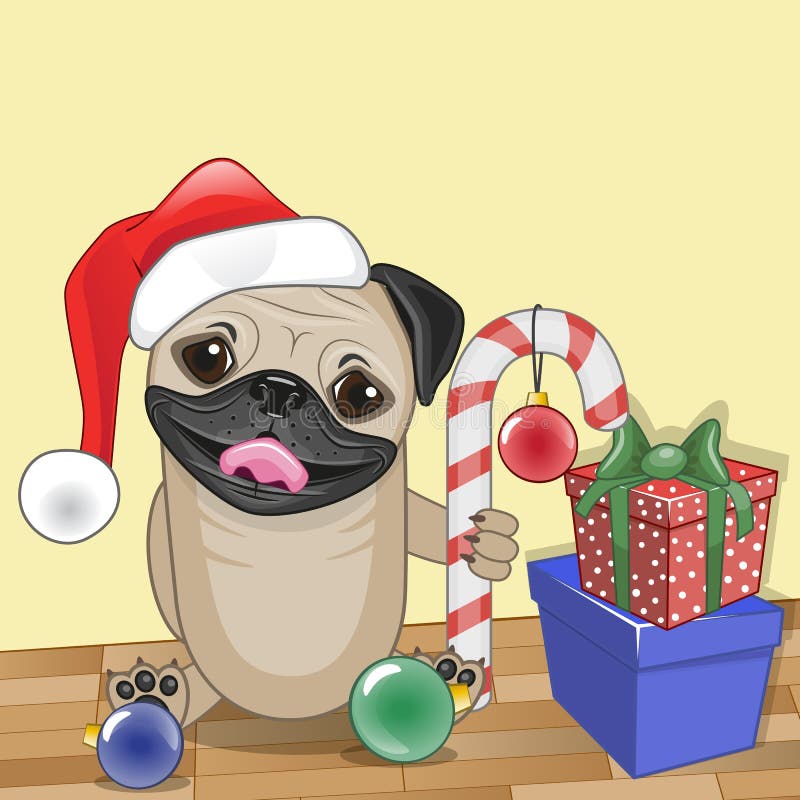 Santa Pug Dog stock vector. Illustration of label, characters - 47911624