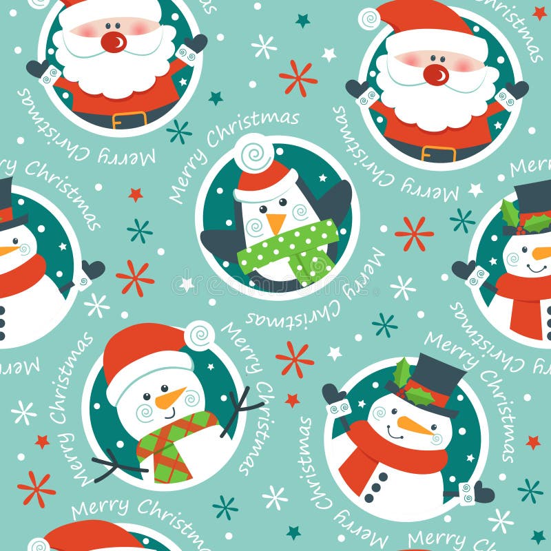 Santa, pupazzi di neve e pinguini su fondo blu royalty illustrazione gratis Santa, pupazzi di neve e pinguini su fondo blu royalty illustrazione gratis