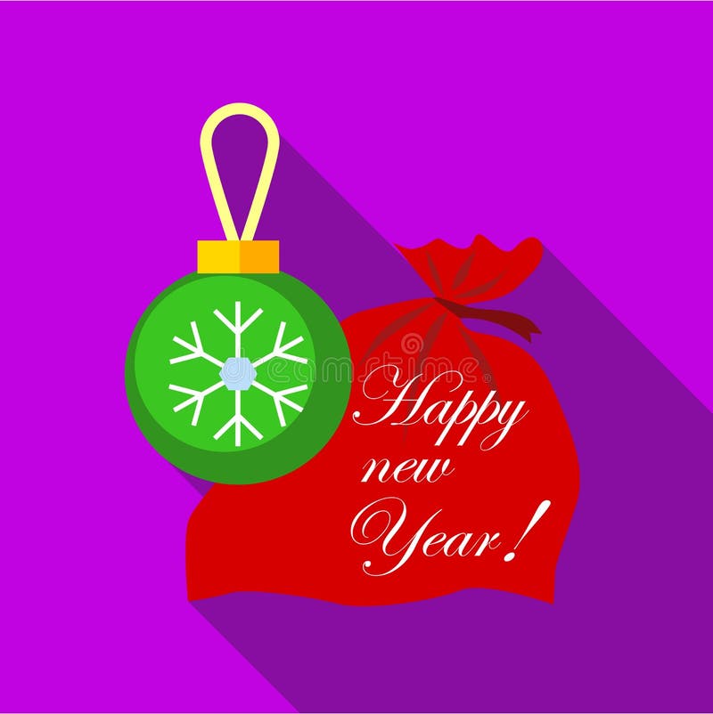 Santa red bag with christmas ball icon, flat style stock illustration Santa red bag with christmas ball icon, flat style stock illustration