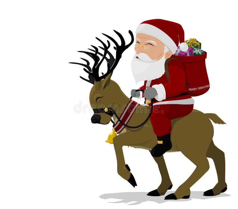 A Boy, A Reindeer And Santaclause Stock Illustration - Illustration of