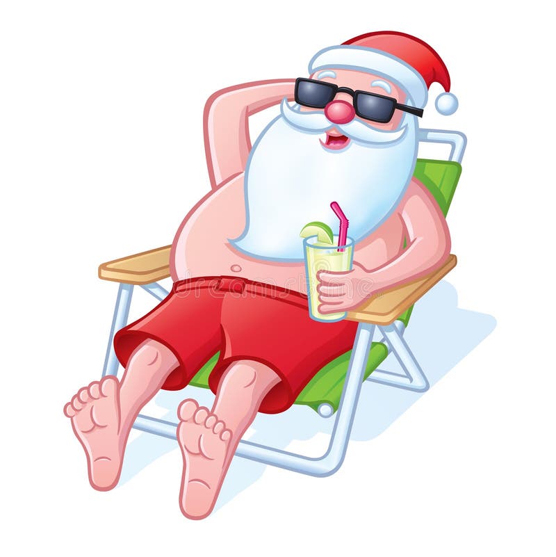 Santa Relaxing On una silla de playa
