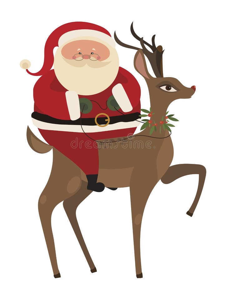 Cartoon Santa Claus with a Piglet. Christmas Illustration of Santa