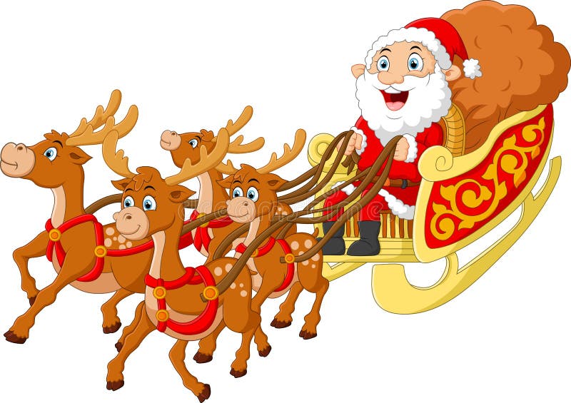 Santa Riding Sledge Cartoon Stock Vector - Illustration of drawing ...