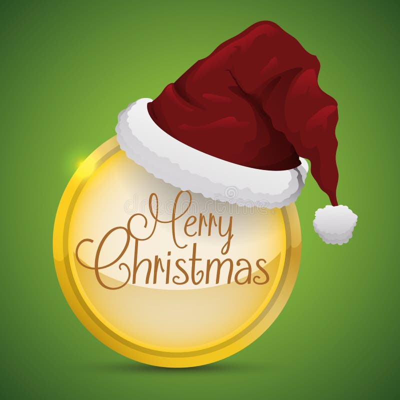 Santa's Hat on Golden Button, Vector Illustration vector illustration