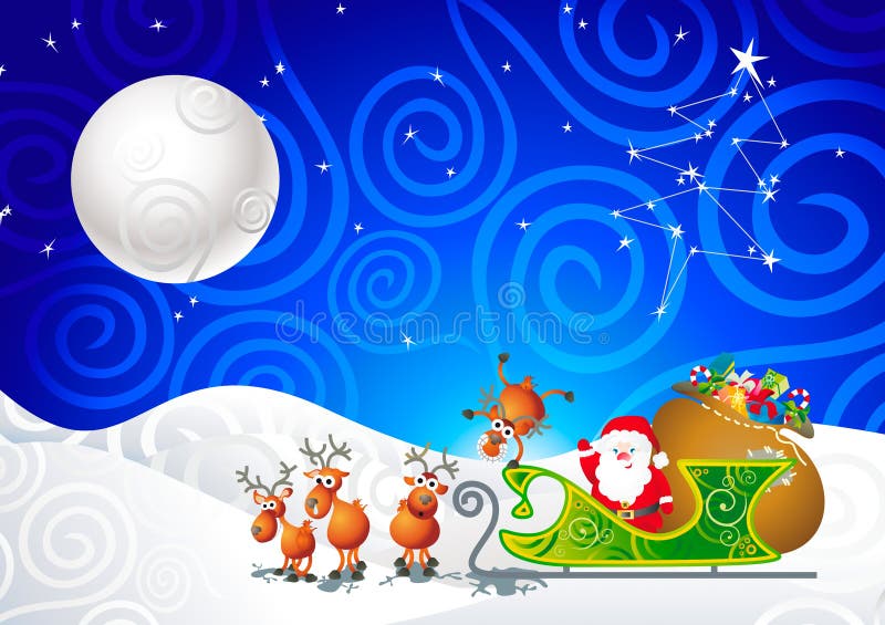 Santa, seu trenó e sua rena ilustração royalty free Santa, seu trenó e sua rena ilustração royalty free