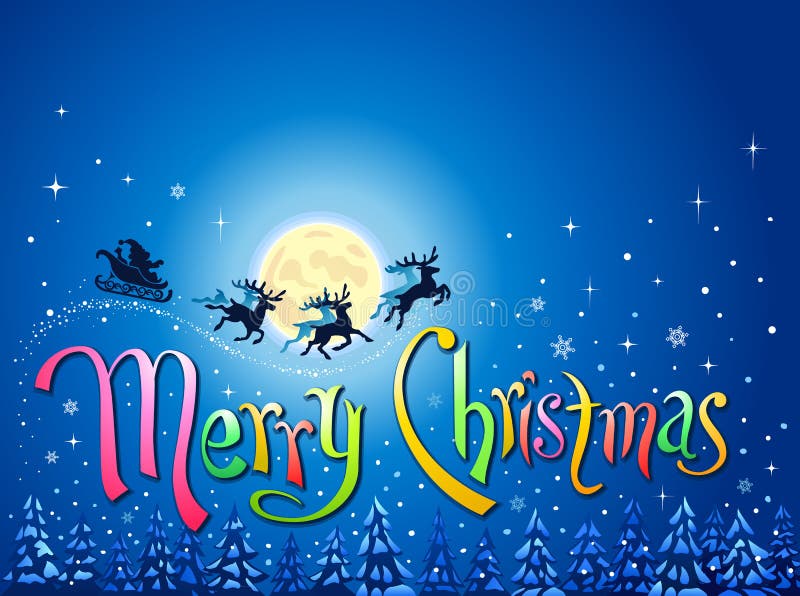 Santa in Sleigh and Merry Christmas words vector illustration Santa in Sleigh and Merry Christmas words vector illustration