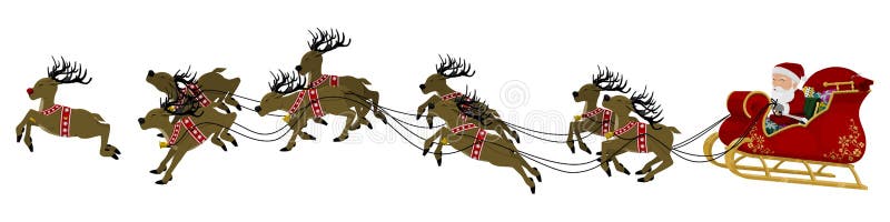 Isolated santa on his sleigh with his nine reindeer on transparent background. Isolated santa on his sleigh with his nine reindeer on transparent background