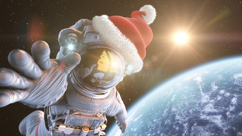 Astronaut in outer space in a Santa Claus hat, 3d render. Astronaut in outer space in a Santa Claus hat, 3d render