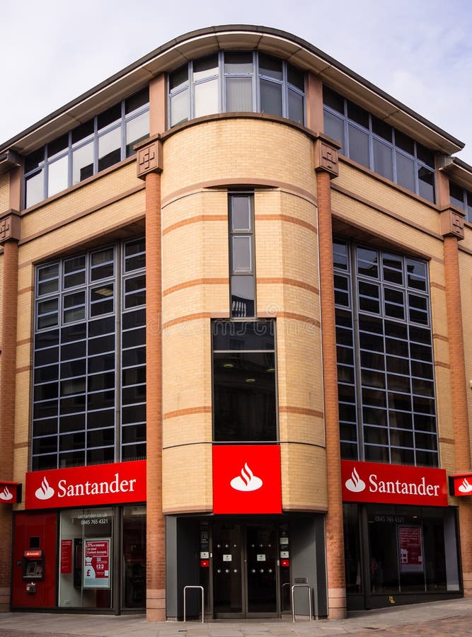Facade of a branch of Santander bank. Nottingham, England, UK. Facade of a branch of Santander bank. Nottingham, England, UK.