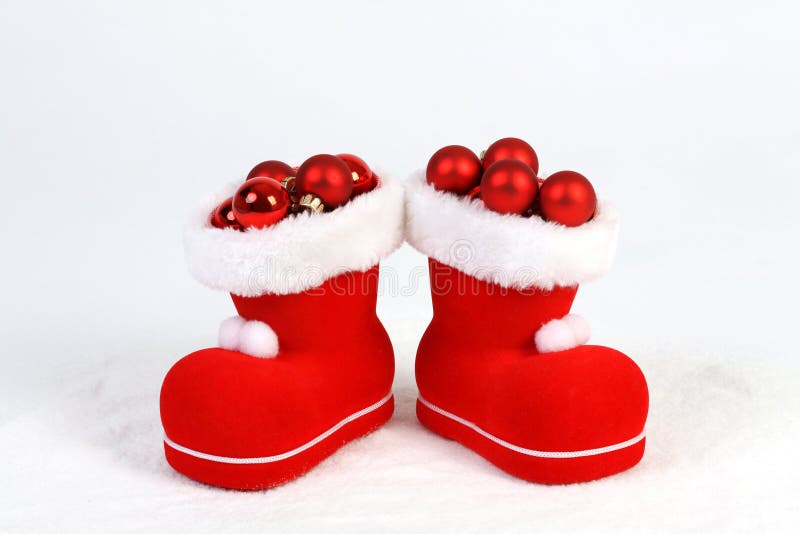 Santas Shoes Full Red Christmas Balls Stock Photo - Image of matt ...