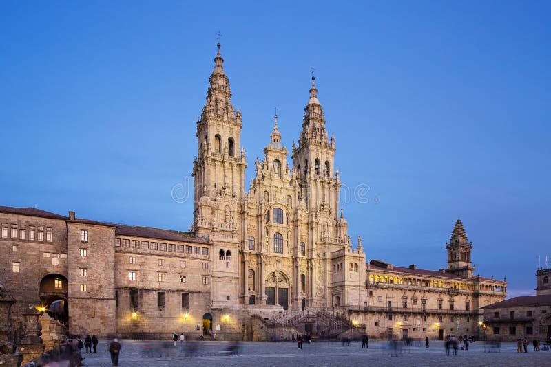Santiago de Compostela Cathedral-mening van Obradoiro-vierkant
