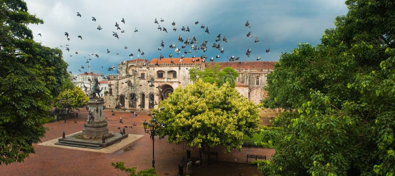 Doves flying over main square, Santo Domingo, Dominican Republic. Doves flying over main square, Santo Domingo, Dominican Republic