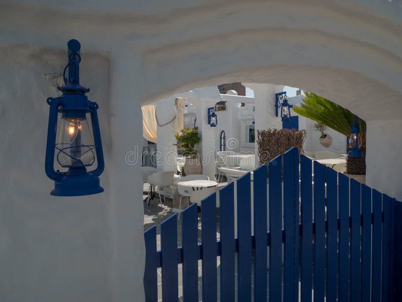Santorini style building white and blue colors stock image Santorini style building white and blue colors stock image