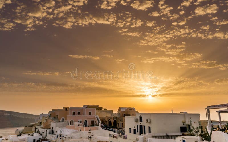 Santorini Sonnenuntergang stockbilder