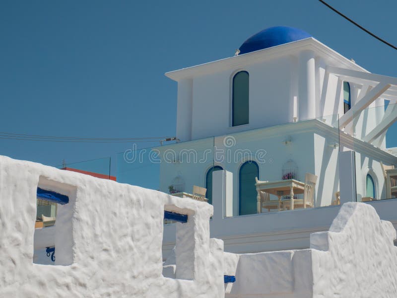 Santorini style building white and blue colors stock images Santorini style building white and blue colors stock images