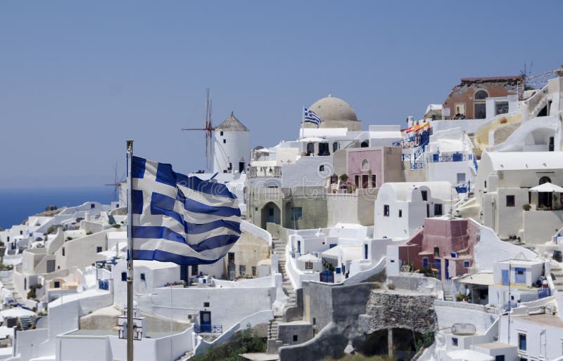 Santorini view with flag