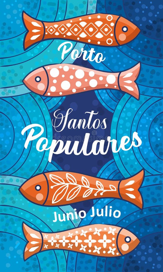 Santos Populares. Summer festival in June in Portugal. Event poster with sardines. Santos Populares. Summer festival in June in Portugal. Event poster with sardines