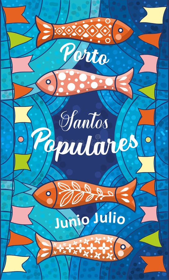 Santos Populares. Summer festival in June in Portugal. Event poster with sardines. Santos Populares. Summer festival in June in Portugal. Event poster with sardines