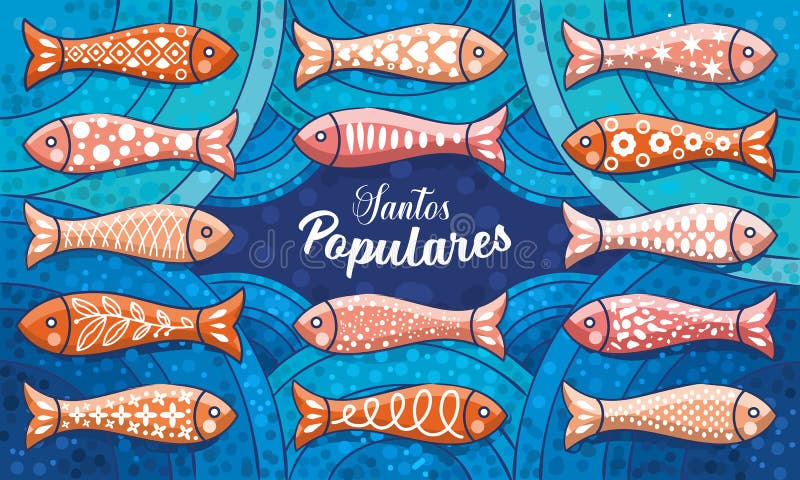 Santos Populares. Summer festival in June in Portugal. Event poster with sardines. Santos Populares. Summer festival in June in Portugal. Event poster with sardines