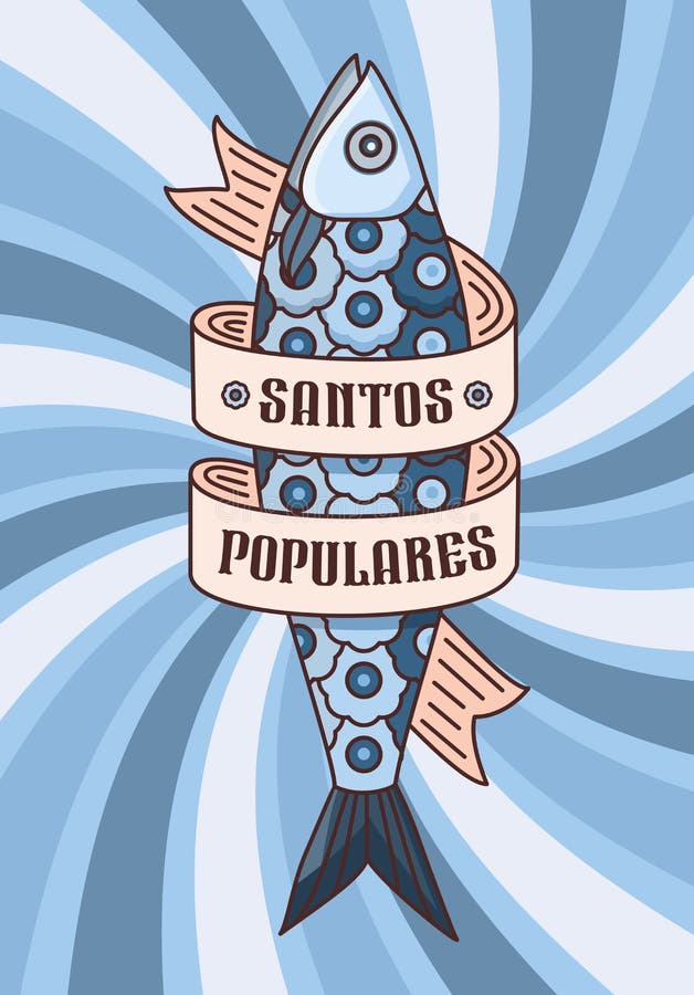 Santos Populares. Summer festival in June in Portugal. Event poster with sardines. Santos Populares. Summer festival in June in Portugal. Event poster with sardines