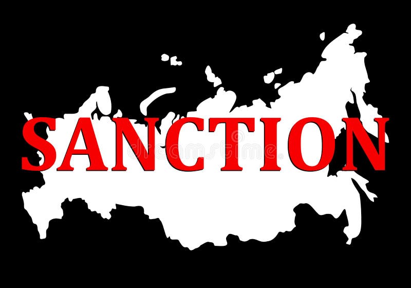 Sanctions against Russia. Silhouette of map of Russian federation with red text sanction. Collapse and destruction of the state because of Putin&#x27;s rule and attacks on a neighboring country - Ukraine. Sanctions against Russia. Silhouette of map of Russian federation with red text sanction. Collapse and destruction of the state because of Putin&#x27;s rule and attacks on a neighboring country - Ukraine