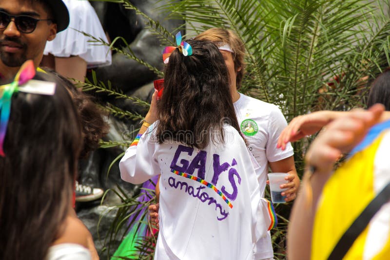 Sao Paulo, Brazilië - Oktober, 20 2017 nown als Peruada, is het de traditionele die straatpartij door USP-Wetsschool binnen wordt royalty-vrije stock fotografie Sao Paulo, Brazilië - Oktober, 20 2017 nown als Peruada, is het de traditionele die straatpartij door USP-Wetsschool binnen wordt royalty-vrije stock fotografie