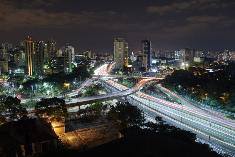Sao Paulo-Stadt nachts, Brasilien stockbilder Sao Paulo-Stadt nachts, Brasilien stockbilder