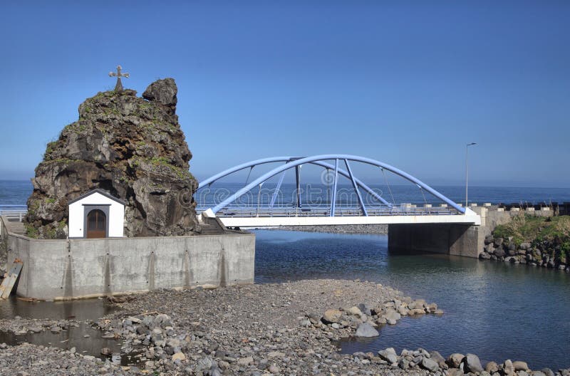 Sao Vicente Chapel and blue Bridge, Madeira stock image Sao Vicente Chapel and blue Bridge, Madeira stock image