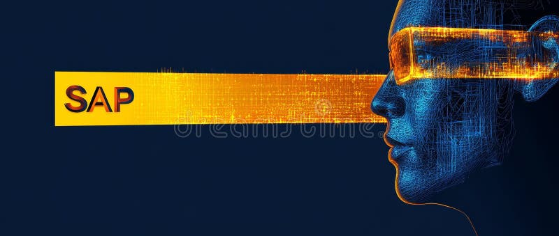 SAP - Software for automating business processes, depicted as a futuristic AI figure with digital circuits and glowing royalty free stock photography