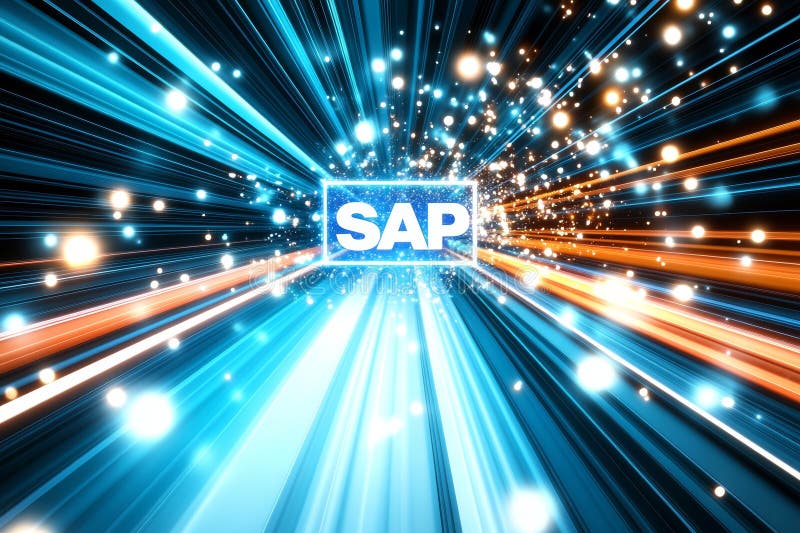 SAP - Software for automating business processes, offering a futuristic digital interface adorned with radiant elements royalty free stock photo