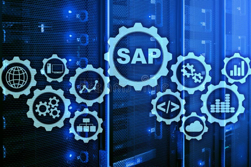SAP-Systemsoftware-Automatisierungskonzept auf Rechenzentrum des virtuellen Schirmes vektor abbildung