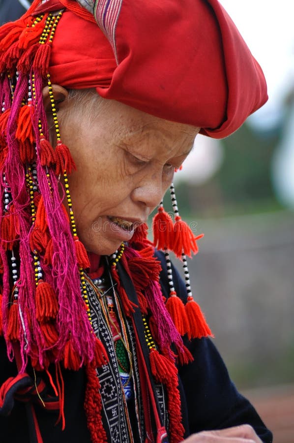 Red Dao ethnic minority woman with turban in Sapa, Vietnam