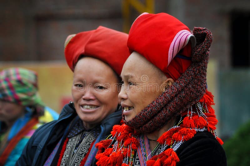 Red Dao ethnic minority women with turban in Sapa, Vietnam
