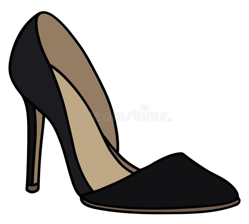 Hand drawing of a black high heel shoe. Hand drawing of a black high heel shoe