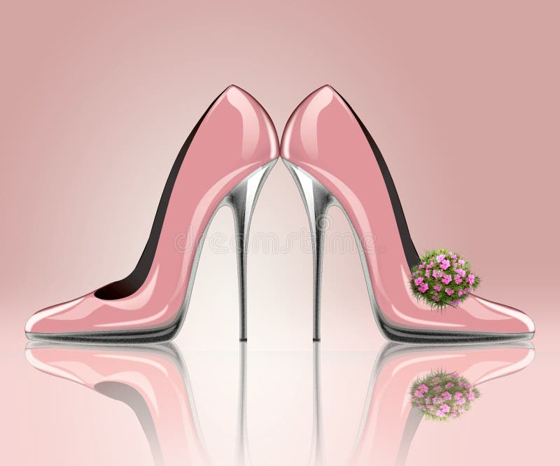 Sapatas cor-de-rosa elegantes do casamento ilustração royalty free