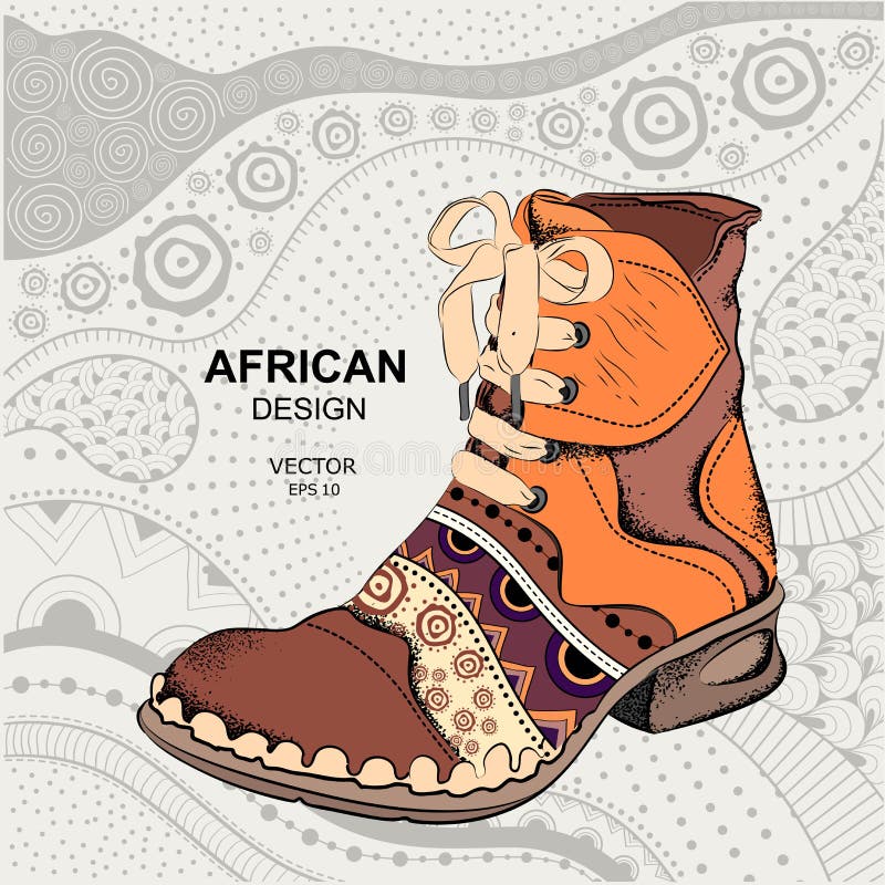 Sapatas da juventude do moderno Bota étnica Projeto africano Ilustração do vetor ilustração stock Sapatas da juventude do moderno Bota étnica Projeto africano Ilustração do vetor ilustração stock