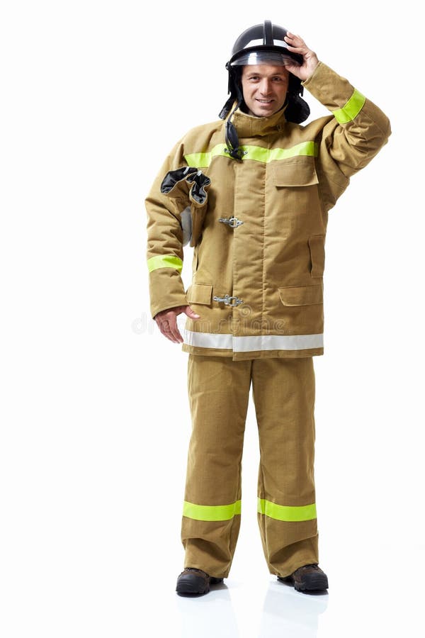 Fireman in uniform on a white background. Fireman in uniform on a white background