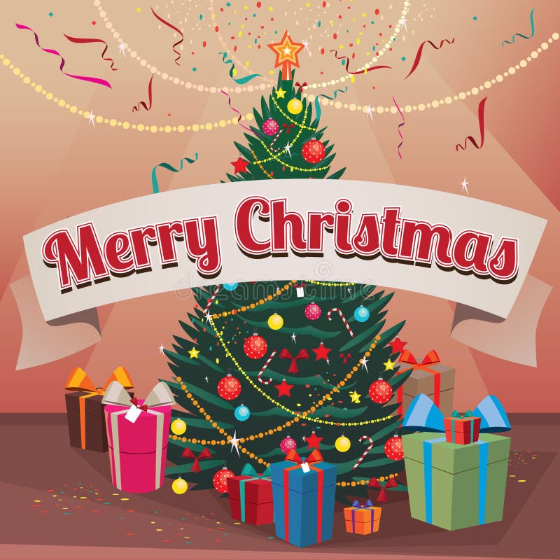 Sapin et cadeaux de Joyeux Noël à la maison illustration libre de droits Sapin et cadeaux de Joyeux Noël à la maison illustration libre de droits