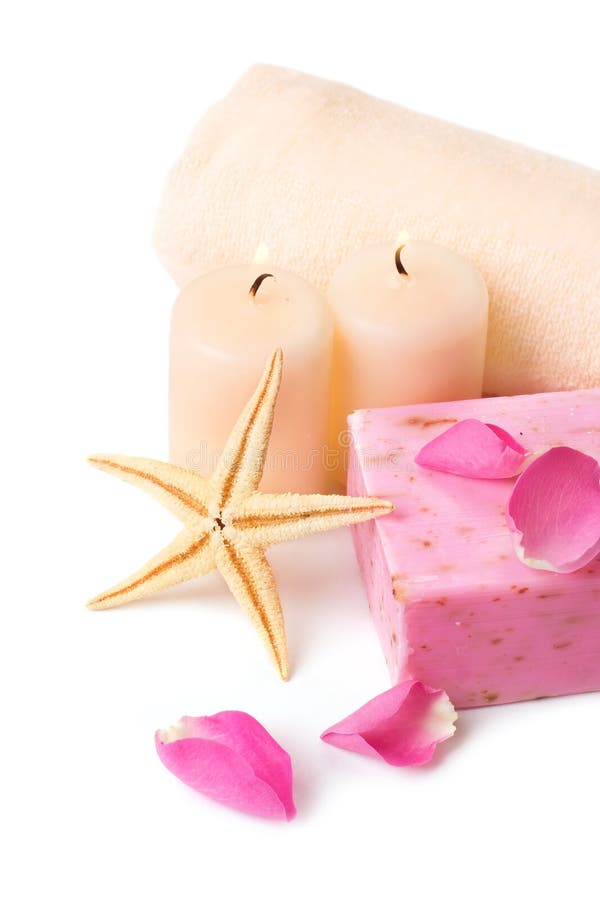 Sapone e candele di Rosa. Composizione nella stazione termale, isolata.