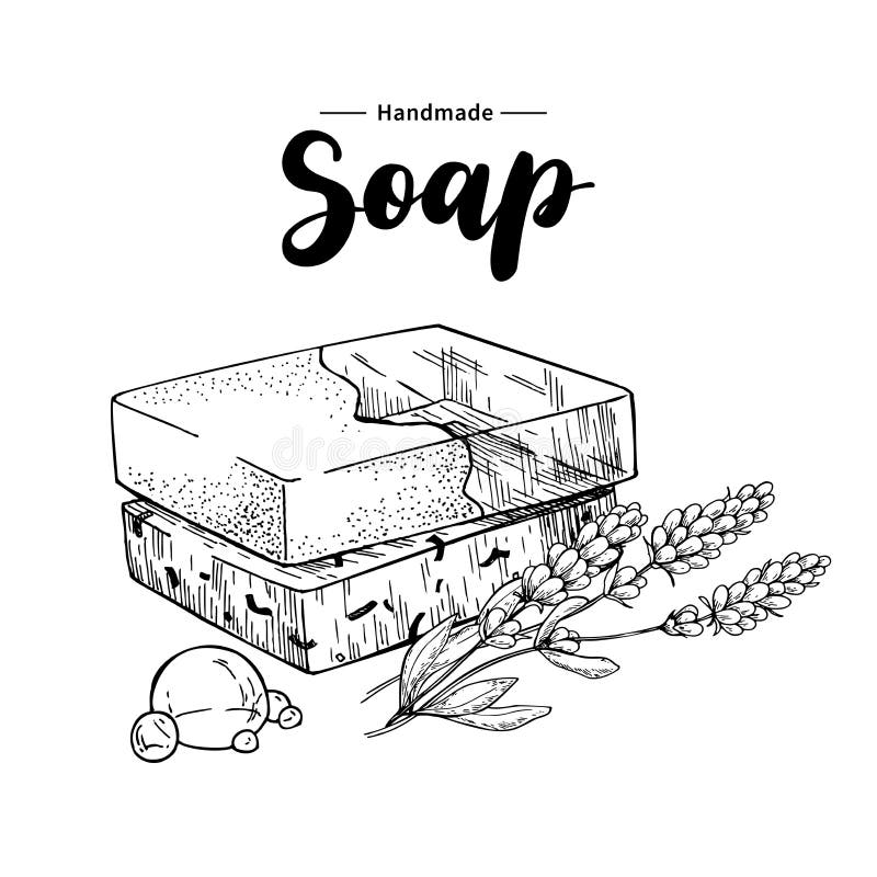 Sapone naturale Handmade Vector l'illustrazione disegnata a mano del cosmetico organico con i fiori medici della lavanda royalty illustrazione gratis Sapone naturale Handmade Vector l'illustrazione disegnata a mano del cosmetico organico con i fiori medici della lavanda royalty illustrazione gratis