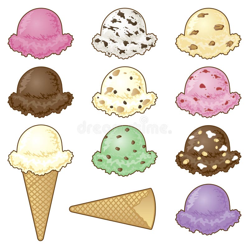 Sapori scavati mano del gelato con il cono illustrazione vettoriale